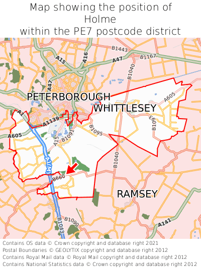 Map showing location of Holme within PE7