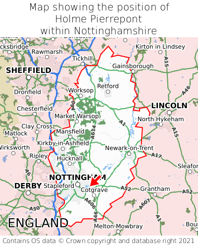 Map showing location of Holme Pierrepont within Nottinghamshire