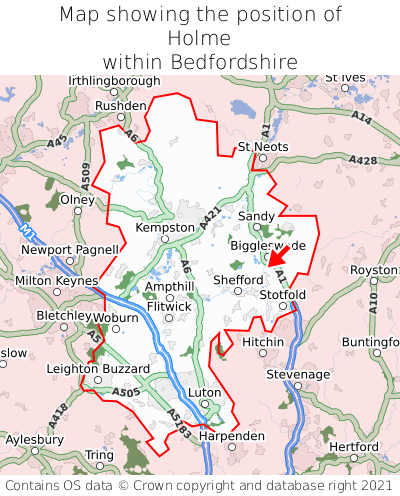Map showing location of Holme within Bedfordshire