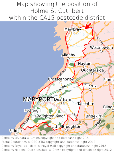 Map showing location of Holme St Cuthbert within CA15