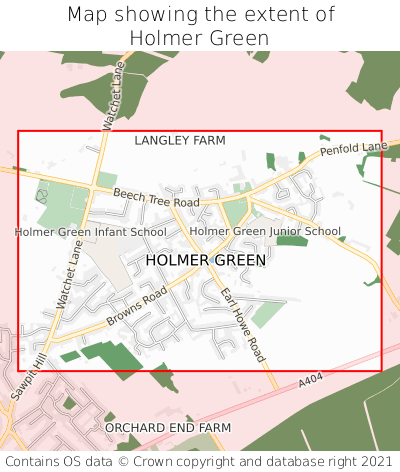 Map showing extent of Holmer Green as bounding box