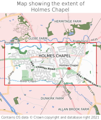Map showing extent of Holmes Chapel as bounding box