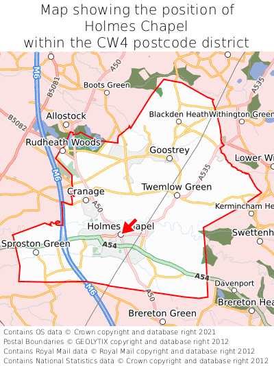 Map showing location of Holmes Chapel within CW4