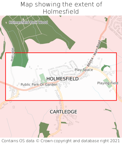 Map showing extent of Holmesfield as bounding box
