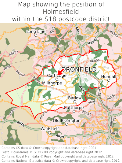 Map showing location of Holmesfield within S18