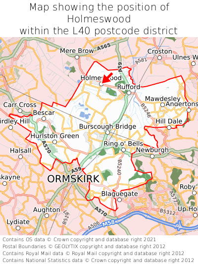 Map showing location of Holmeswood within L40