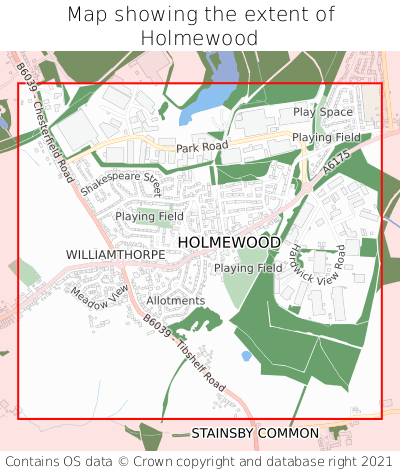 Map showing extent of Holmewood as bounding box