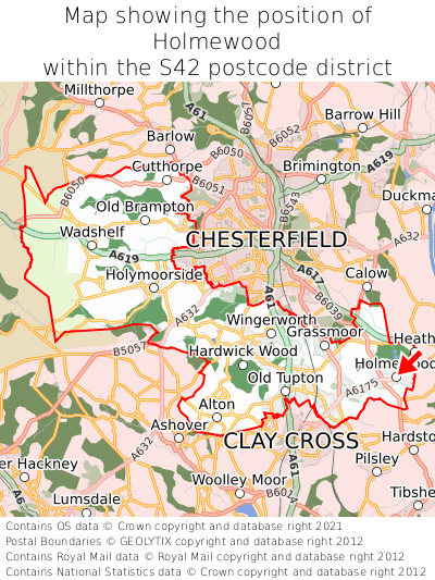 Map showing location of Holmewood within S42