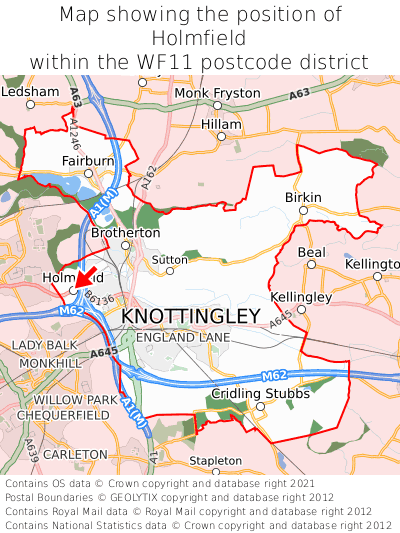 Map showing location of Holmfield within WF11