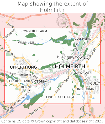 Map showing extent of Holmfirth as bounding box
