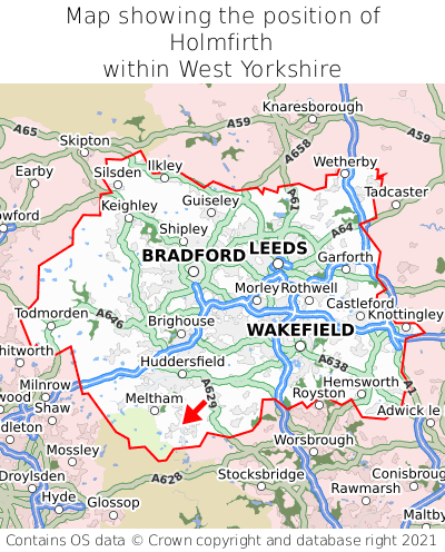 Map showing location of Holmfirth within West Yorkshire