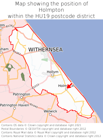 Map showing location of Holmpton within HU19