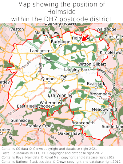 Map showing location of Holmside within DH7