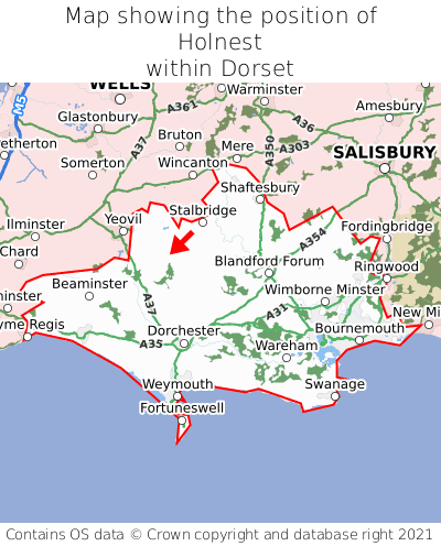 Map showing location of Holnest within Dorset