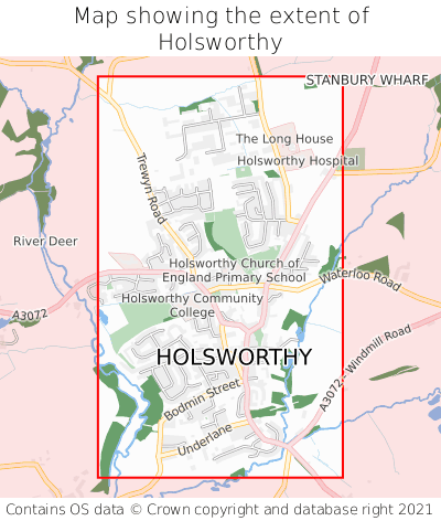 Map showing extent of Holsworthy as bounding box
