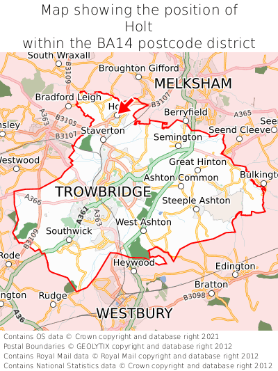 Map showing location of Holt within BA14