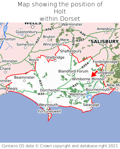 Map showing location of Holt within Dorset