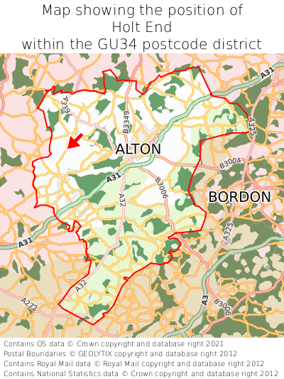 Map showing location of Holt End within GU34