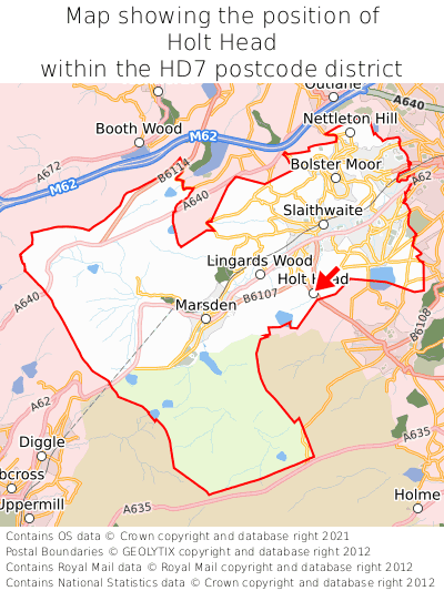 Map showing location of Holt Head within HD7