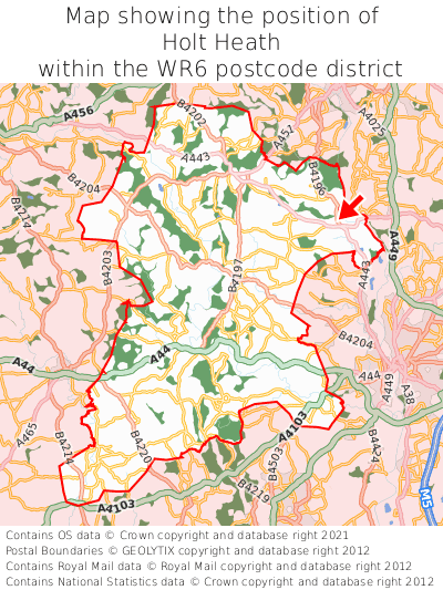 Map showing location of Holt Heath within WR6