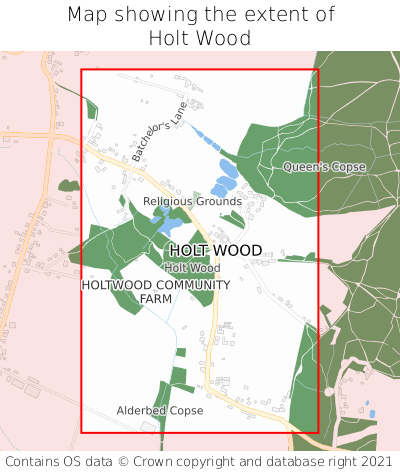 Map showing extent of Holt Wood as bounding box