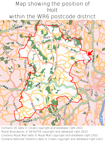 Map showing location of Holt within WR6