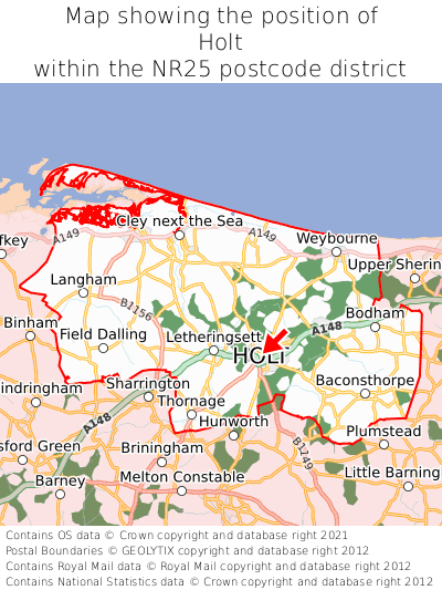 Map showing location of Holt within NR25