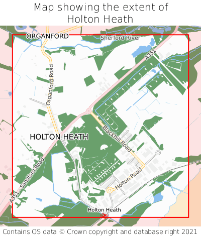 Map showing extent of Holton Heath as bounding box