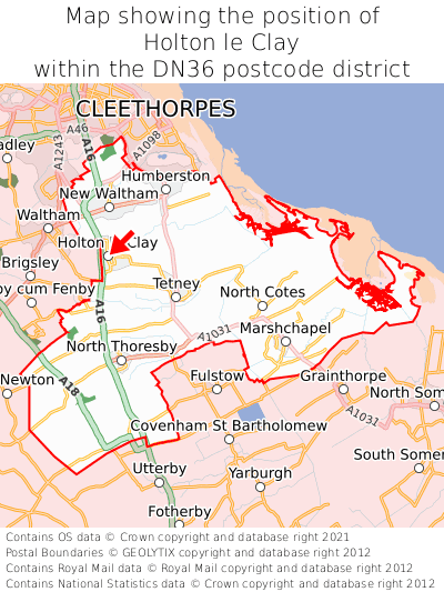 Map showing location of Holton le Clay within DN36
