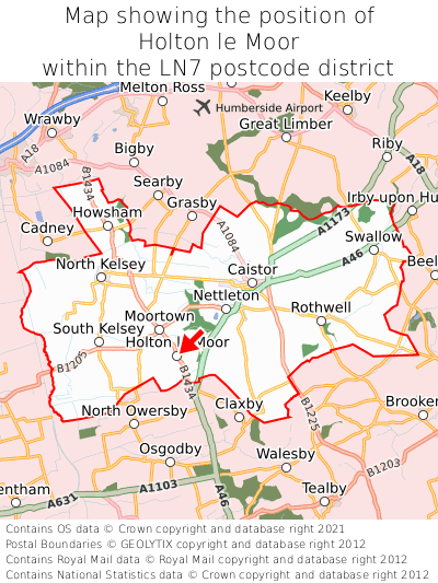 Map showing location of Holton le Moor within LN7