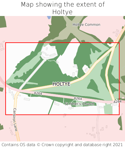 Map showing extent of Holtye as bounding box