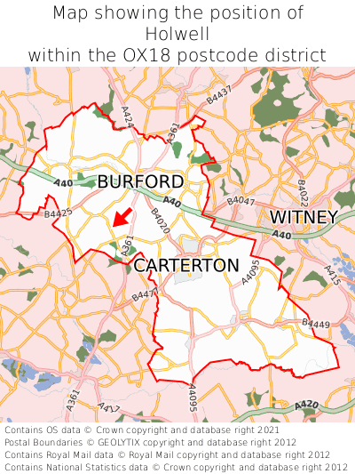 Map showing location of Holwell within OX18