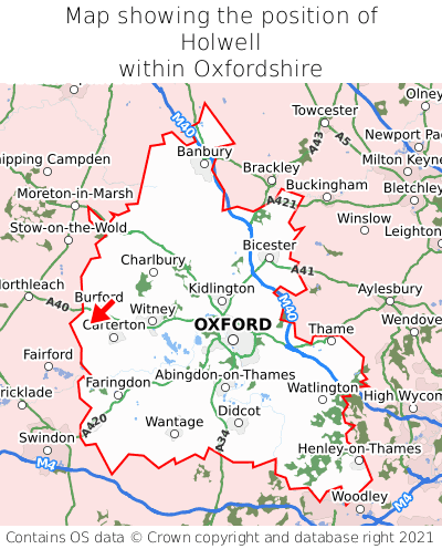 Map showing location of Holwell within Oxfordshire