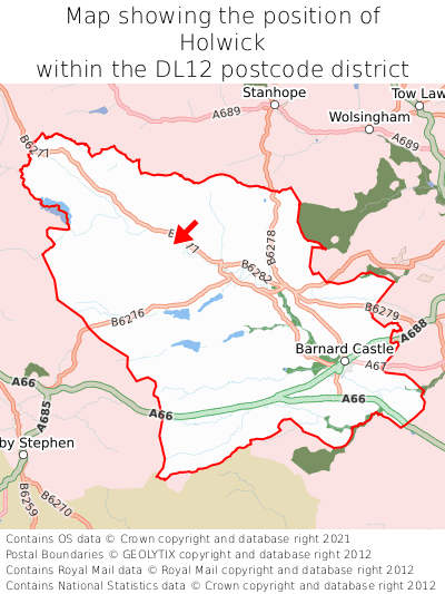 Map showing location of Holwick within DL12