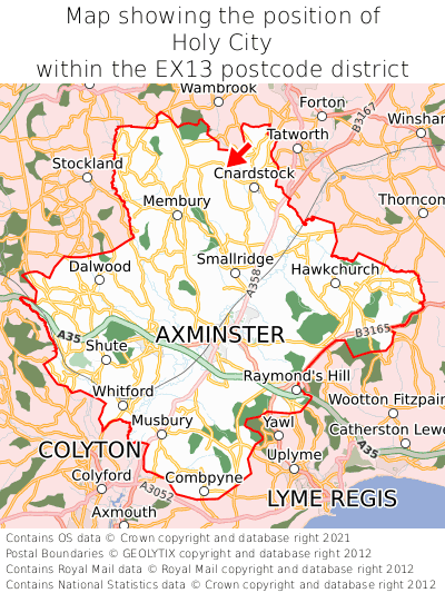 Map showing location of Holy City within EX13