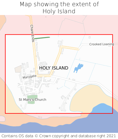 Map showing extent of Holy Island as bounding box