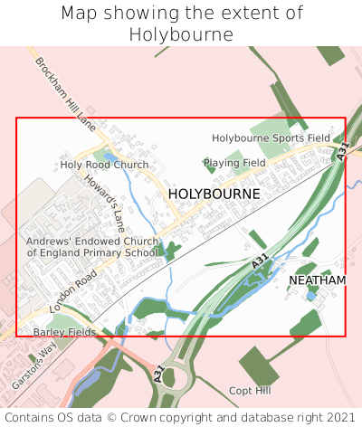 Map showing extent of Holybourne as bounding box