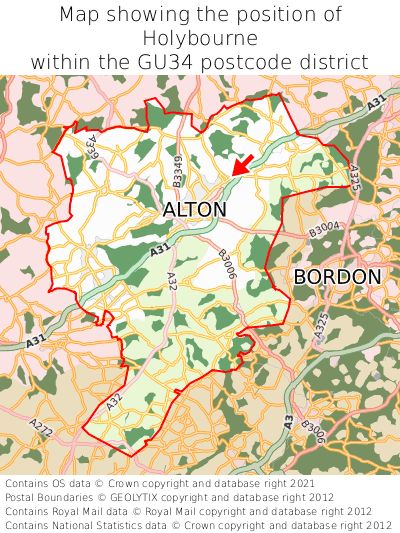 Map showing location of Holybourne within GU34