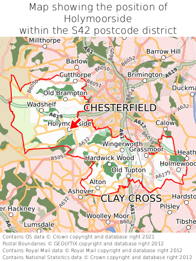 Map showing location of Holymoorside within S42