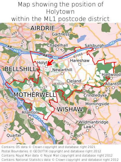 Map showing location of Holytown within ML1