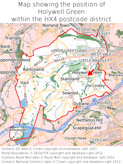 Map showing location of Holywell Green within HX4