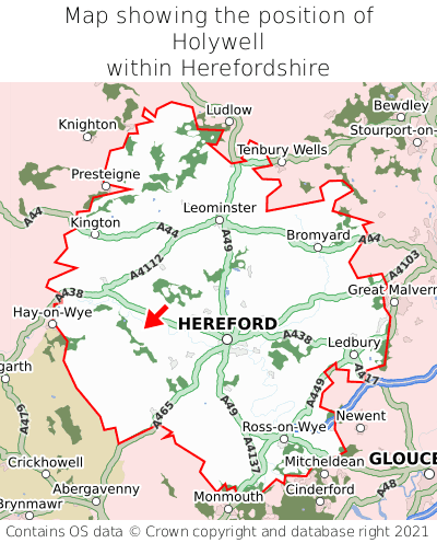 Map showing location of Holywell within Herefordshire