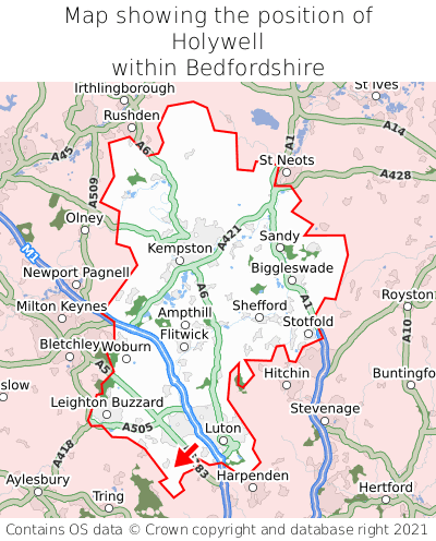 Map showing location of Holywell within Bedfordshire