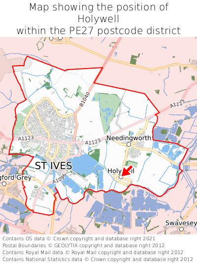 Map showing location of Holywell within PE27