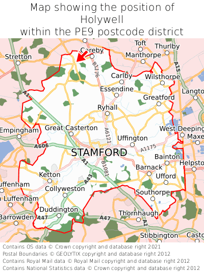 Map showing location of Holywell within PE9
