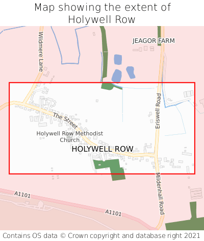 Map showing extent of Holywell Row as bounding box