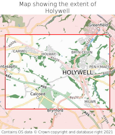 Map showing extent of Holywell as bounding box