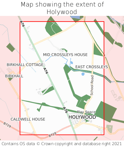 Map showing extent of Holywood as bounding box