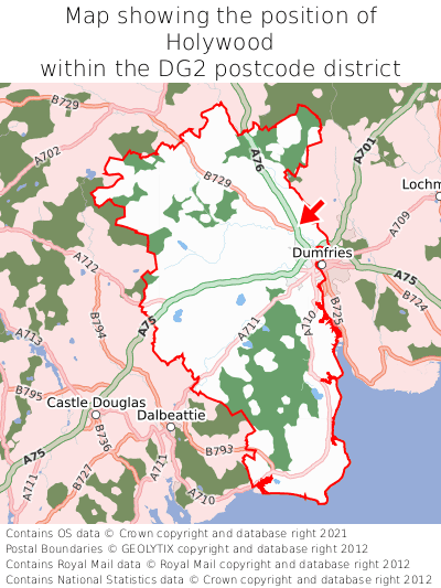 Map showing location of Holywood within DG2