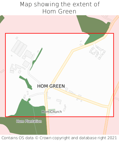 Map showing extent of Hom Green as bounding box